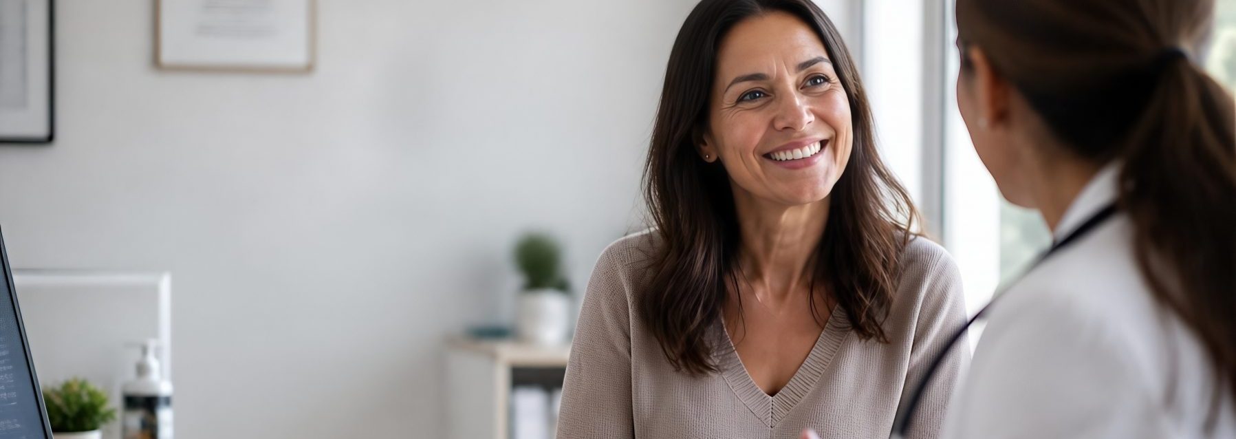 Smiling woman consulting with female doctor about health