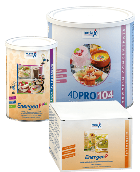 Arrangement of the products EnergeaP Kid (tin) and AdPro104 (tin) and EnergeaP (folding box)