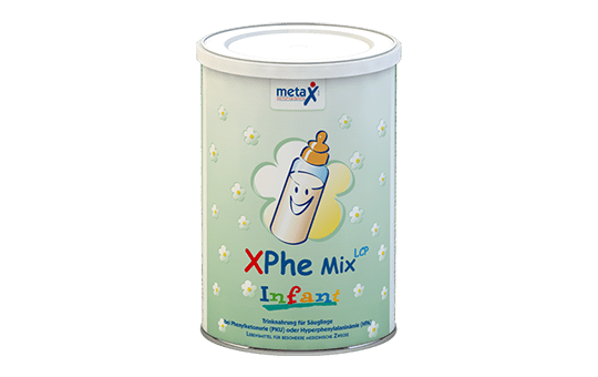 XPhe Infant MixLCP, for phenylketonuria or hyperphenylalaninemia, from birth, highly concentrated phenylalanine-free protein supplement in powder form