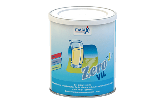 ZeroVIL J, for disorders in the metabolism of branched-chain amino acids, e.g. maple syrup disease (MSUD), 7 to 14 years, highly concentrated protein supplement free from Valin, isoleucine and leucine (VIL) in powder form