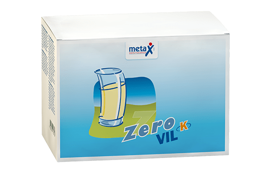 ZeroVIL K, for disorders in the metabolism of branched-chain amino acids, e.g. maple syrup disease (MSUD), 4 months to 6 years, highly concentrated protein supplement free from Valin, isoleucine and leucine (VIL) in powder form